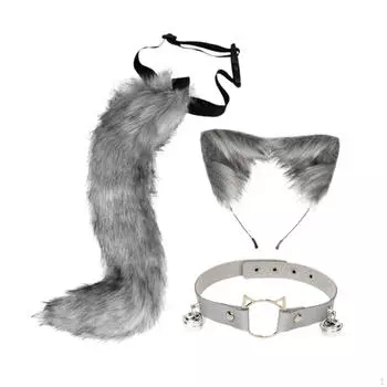 Очаровательный комплект костюмов животных с ушками, воротником и хвостом для тематических вечеринок и праздничных торжеств White Black