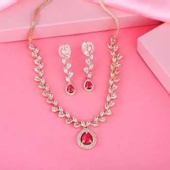 Очаровательный комплект ожерелья Estele с покрытием из розового золота, CZ и рубиновыми кристаллами для женщин