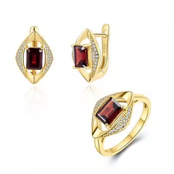 Очаровательный комплект ювелирных изделий из стерлингового серебра 925 пробы с натуральным гранатом и драгоценными камнями 5x7 окт. Идеальные серьги-кольца для леди на день рождения, свадьбу, модные ювелирные изделия, подарок us ring size 6# красный