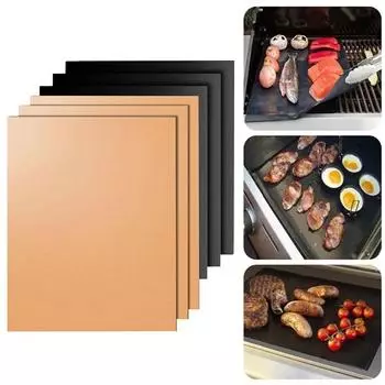 Очаровательный коврик для гриля из 2 шт./компл., кухонный коврик для барбекю, кухонные инструменты, коврик для выпечки, тефлоновый лист для гриля, антипригарный, легко очищаемый, термостойкость 1pcs чёрный