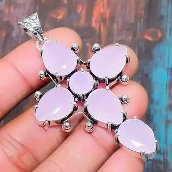 Очаровательный крест розовый халцедон драгоценный камень ручной работы стерлингового серебра 925 пробы ювелирный кулон 1.77 Inches розовый