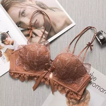 Очаровательный кружевной комплект пуш-ап бюстгальтера и трусиков: Удобный дизайн без косточек для подростков и маленькой груди 38/85 [AB Universal Cup]
