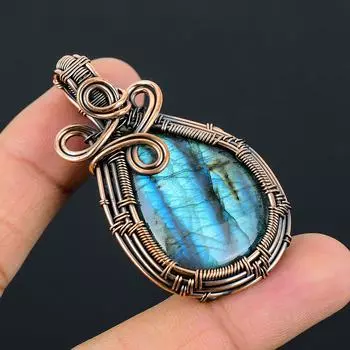 Очаровательный кулон из чистой медной проволоки из лабрадорита, обернутый вручную, для подарка 2.36 Inches синий