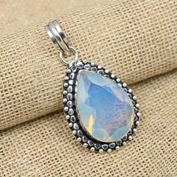 Очаровательный кулон из драгоценного камня молочного опала из стерлингового серебра 925 пробы, ювелирные изделия ручной работы для нее 1.77 Inches белый