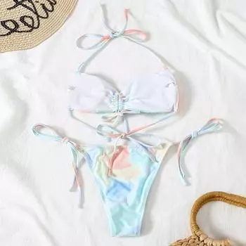 Очаровательный летний купальник, 3 шт./компл., удобный эластичный дышащий яркий цвет, женская юбка из трех частей, купальник для спа S синий