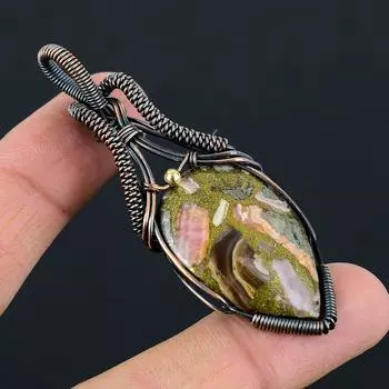 Очаровательный Медный Родохрозит Драгоценный Камень Чистая Медная Проволока Обернутый Ювелирный Кулон Ручной Работы 2.76 Inches розовый