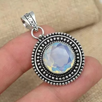 Очаровательный молочный опаловый драгоценный камень 925 стерлингового серебра свадебный подарок для подвесных ювелирных изделий 1.65 Inches белый