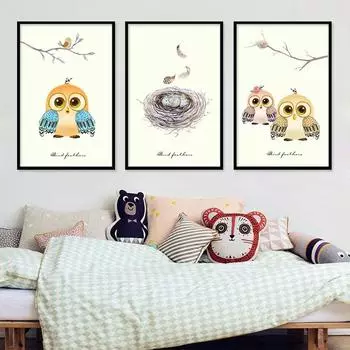 Очаровательный мультфильм с принтом птичьего пера, скандинавская картина на холсте, домашний декор, постер, настенное искусство, спальня, ребенок, картина «сделай сам», детская спальня, сувениры 21cm30cm NoFrame