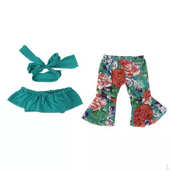 Очаровательный наряд для куклы: платье с вырезом «лодочка» и брюки с цветочным принтом для 18 дюймов, зеленый цвет