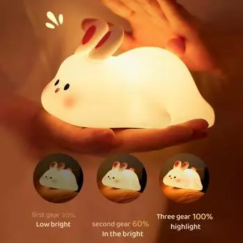 Очаровательный ночник с кроликом и таймером, сенсорный датчик, регулируемая яркость, голосовое управление, прикроватная лампа, украшение для рабочего стола Rabbit
