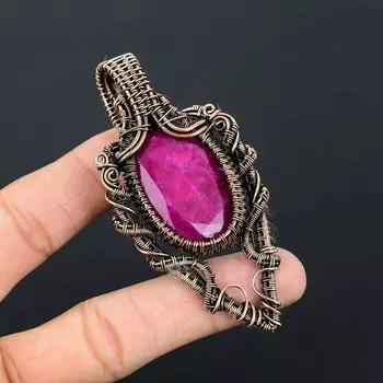 Очаровательный рубиновый драгоценный камень ручной работы из медной проволоки, ювелирный кулон для любви 3.39 Inches розовый