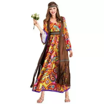 Очаровательный стиль 70-х годов Костюм хиппи для женщин, из уютной полиэстеровой ткани, идеально подходит для Хэллоуина и костюмированных вечеринок M