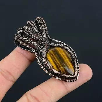 Очаровательный тигровый глаз драгоценный камень ручной работы из чистой медной проволоки подвеска для ювелирных изделий для женщин подарок 2.56 Inches жёлтый