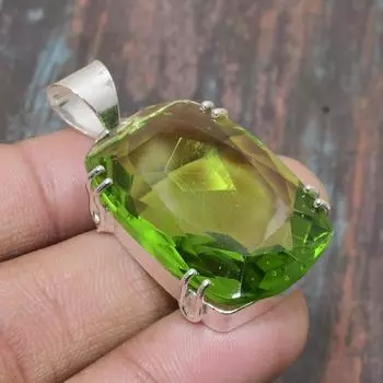 Очаровательный ювелирный кулон ручной работы из стерлингового серебра 925 пробы с драгоценным камнем перидот для нее 1.77 Inches зелёный