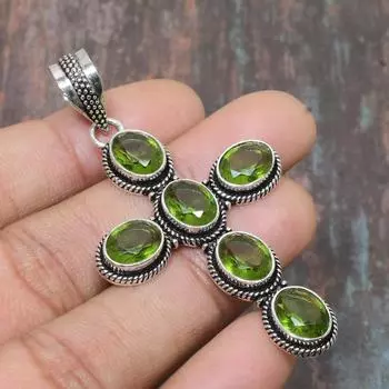 Очаровательный ювелирный кулон ручной работы из стерлингового серебра 925 пробы с драгоценным перидотом 2.56 Inches зелёный