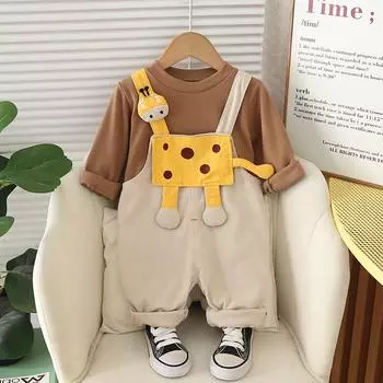 Очаровательный весенне-осенний детский комбинезон-ромпер для мальчиков и девочек - стильный двухпредметный костюм для ползания 100cm