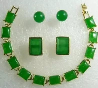 Очаровательный зеленый нефритовый кулон, браслет, серьги, комплект запонок