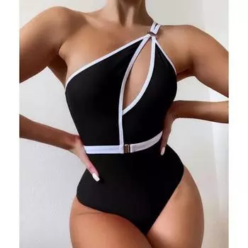Очаровательный женский монокини без рукавов с полым прикосновением к коже на одно плечо цельный купальник для плавания L чёрный