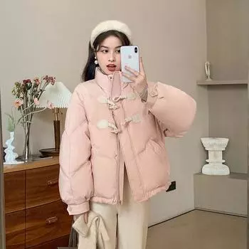 Очень белый молочно-желтый пуховик с роговой пряжкой, женский новый зимний утолщенный универсальный тренд пальто в 2024 году S чёрный