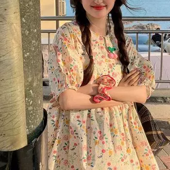 Очень большая женская летняя свободная рубашка с милым цветочным кукольным воротником и объемными рукавами вишневого цвета L