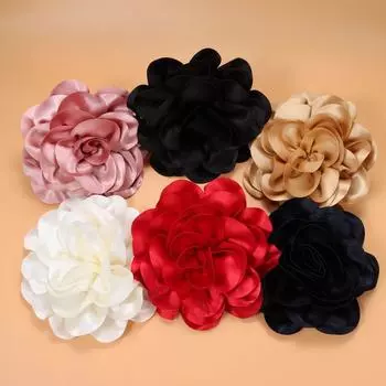 Очень большие броши с цветком розы, заколки для волос из атласной ткани, изящные аксессуары для волос для женщин красный