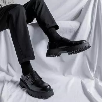 Очень большие мокасины, модные мужские туфли на платформе с одной педалью 45 размер, повседневные кожаные туфли в британском стиле 2138-R 40 чёрный