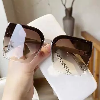 Очень большие мужские и женские модные безрамочные квадратные солнцезащитные очки в стиле ретро с кромкой океана, квадратные очки UV400 серый/чёрный