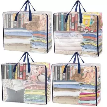 Очень большие прозрачные сумки для переезда с застежкой-молнией, прочные сумки для хранения одежды, одеял, подушек, игрушек, постельных принадлежностей белый