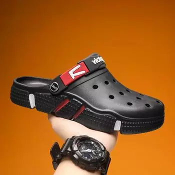 Очень большие размеры Туфли с отверстиями Модные нескользящие сандалии с мягкой подошвой Сумка-голова Носите толстые подошвы Пляжные мужские тапочки 36 серый