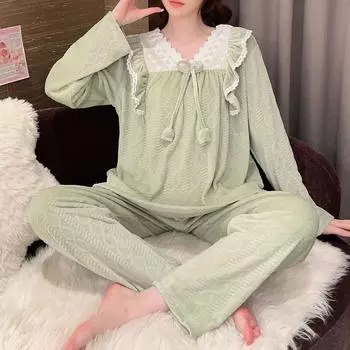 Очень большие женские пижамы Бархатная женская зимняя одежда Пижамы женская домашняя одежда M зелёный