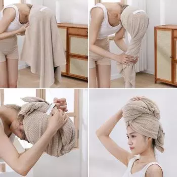 Очень большое полотенце для волос с эластичной лентой, хорошо впитывает воду, не вьется, супер мягкое, быстросохнущее полотенце для волос света кофе