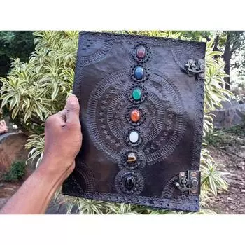 Очень большой блокнот из семи камней ручной работы из черной кожи Журнал теней 13 x 10 in