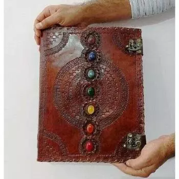Очень большой блокнот ручной работы с семью камнями, журнал с тиснением чакры 13 x 10 in коричневый