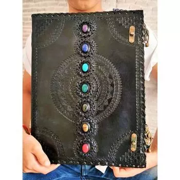 ОЧЕНЬ БОЛЬШОЙ большой блокнот Book Journal из натуральной кожи с тиснением семи камней 10 x 13 in чёрный