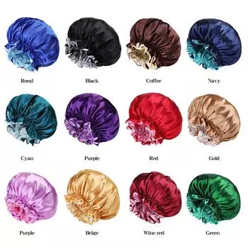 Очень большой двухслойный атласный ночной колпак - женский европейский/американский круглый капор для химиотерапии One Size темно-синий