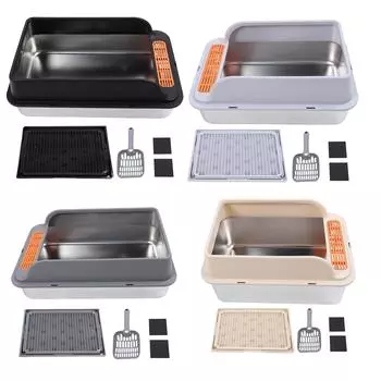 Очень большой кошачий туалет большой емкости из нержавеющей стали с защитой от брызг и открытым верхом, легко чистить для Mu Black Extra Large