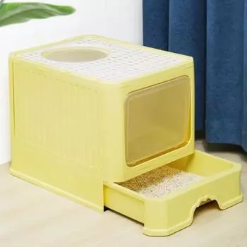 Очень большой кошачий туалет с ящиком, полностью закрытый кошачий туалет, анти-брызг, кошачья песочница, съемный кошачий туалет с функцией удаления запаха жёлтый