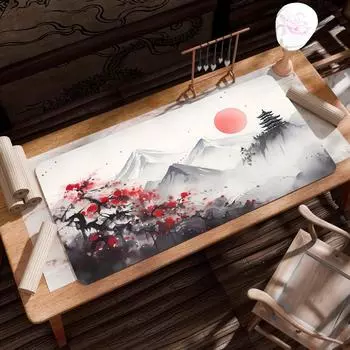 Очень большой коврик для мыши с древним пейзажем - Толстый, с обработанным краем, Цельный коврик для стола