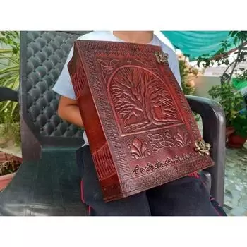 Очень большой кожаный журнал на 600 страниц, журнал о жизни деревьев, блокнот о дереве ручной работы 10 x 7 x 3 in коричневый