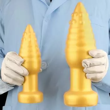 Очень большой мягкий золотой силиконовый конический анальный штекер с присоской для фистинга, дилдо, расширитель, игрушка, большой пенис