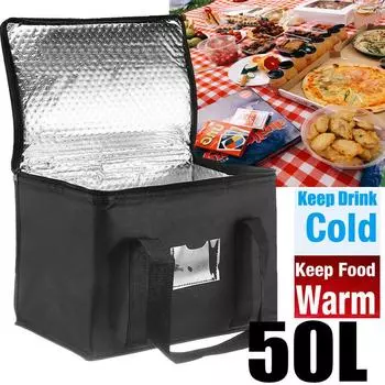 Очень большой охлаждающий холодильник на 50 л, крутая коробка для еды, льда, напитков, сумка для обеда, сумка для пикника, кемпинга чёрный