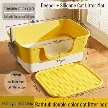 Очень большой полузакрытый лоток для кошачьего туалета с защитой от брызг и высокими стенками 55CM, 1 piece синий/белый