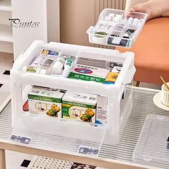 Очень большой ящик для хранения лекарств с 2 съемными лотками, ручками, штабелируемая аптечка первой помощи, прозрачный органайзер для медицинских принадлежностей 1pc жёлтый