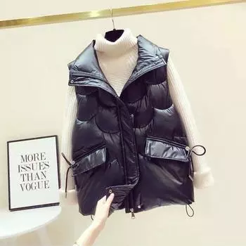 Очень большой размер 150 кг жира ММ утолщенный пуховый хлопковый жилет женский 2024 дизайн чувственный глянцевый воротник-стойка жилет куртка M [recommended 85-52.5kg