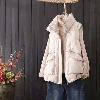 Очень большой размер пуховый хлопковый жилет женская одежда осень и зима новый свободный большой размер иностранный стиль взрывной жилет M [recommended 85-52.5kg чёрный