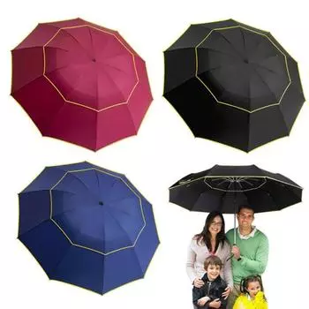 Очень большой складной зонт с двойным куполом, солнцезащитный, с защитой от ультрафиолета и светоотражающими полосами, ветрозащитный, 10-спицевый, водонепроницаемый, солнцезащитный, дождевой зонт S чёрный