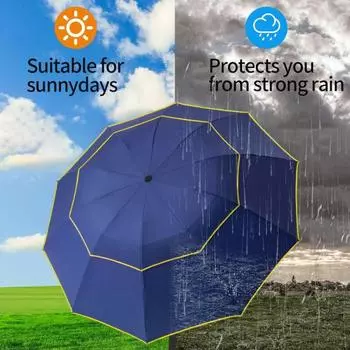 Очень большой складной зонт с двойным куполом, солнцезащитный, с защитой от ультрафиолета и светоотражающими полосами, ветрозащитный, 10-спицевый, водонепроницаемый, солнцезащитный, дождевой зонт S вино красного