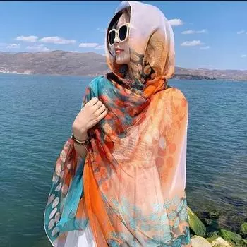 Очень большой солнцезащитный платок для женщин летом Юньнань универсальный приморский пляжный марлевый шарф 1 разноцветный