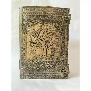 Очень большой старинный кожаный журнал «Древо жизни» на 620 страниц без подкладки с тиснением природы 10 x 7 x 3 in