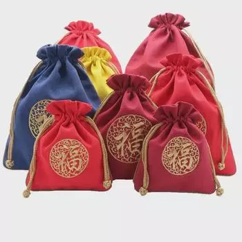 «Очень большой вышитый льняной мешок с завязкой для хранения и подарков»